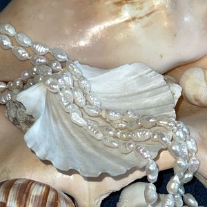 33” Small White “Rice” Pearls  - Hand-Knotted, Never-Worn -Versatile